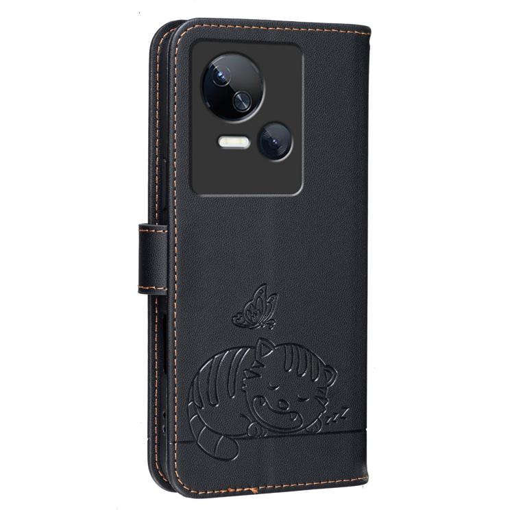 For Tecno Spark 10 5G Cat Butterfly Embossed RFID Vegan Leather Phone Case with Strap