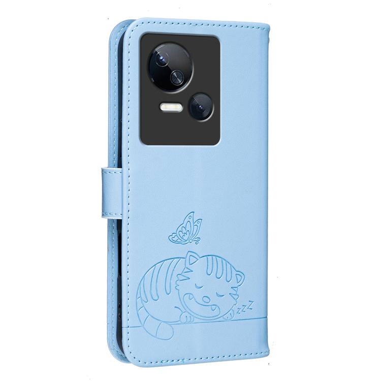 For Tecno Spark 10 5G Cat Butterfly Embossed RFID Vegan Leather Phone Case with Strap