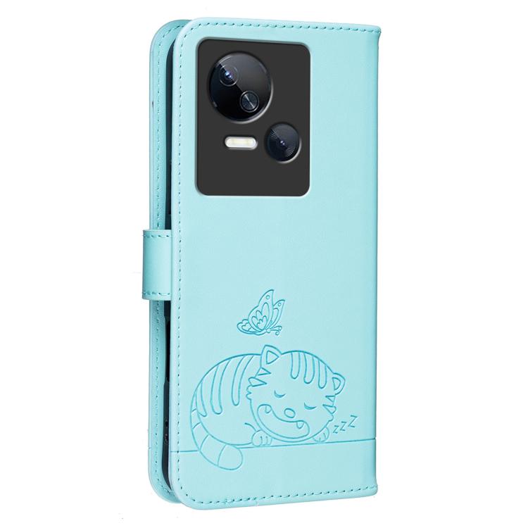 For Tecno Spark 10 5G Cat Butterfly Embossed RFID Vegan Leather Phone Case with Strap
