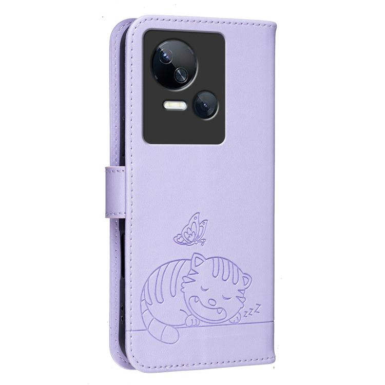 For Tecno Spark 10 5G Cat Butterfly Embossed RFID Vegan Leather Phone Case with Strap