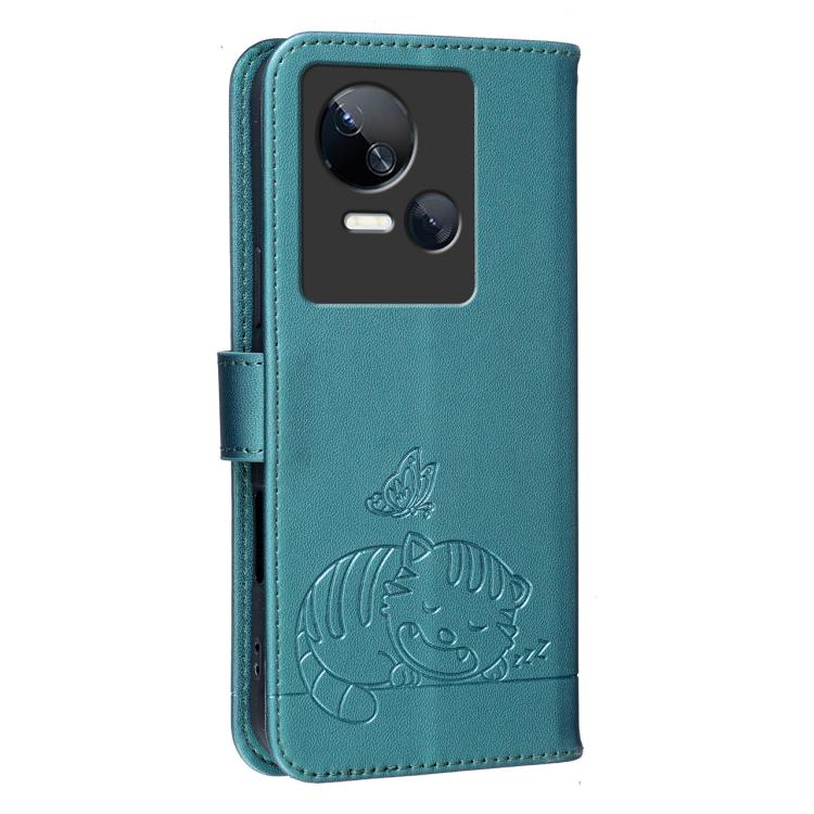 For Tecno Spark 10 5G Cat Butterfly Embossed RFID Vegan Leather Phone Case with Strap