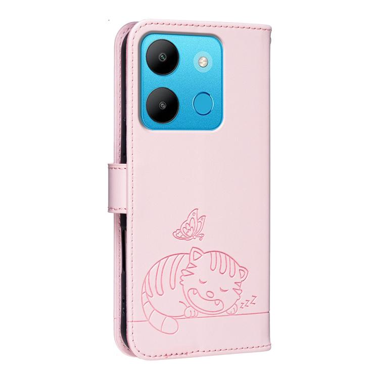 For Tecno Spark Go 2023 Cat Butterfly Embossed RFID Vegan Leather Phone Case with Strap