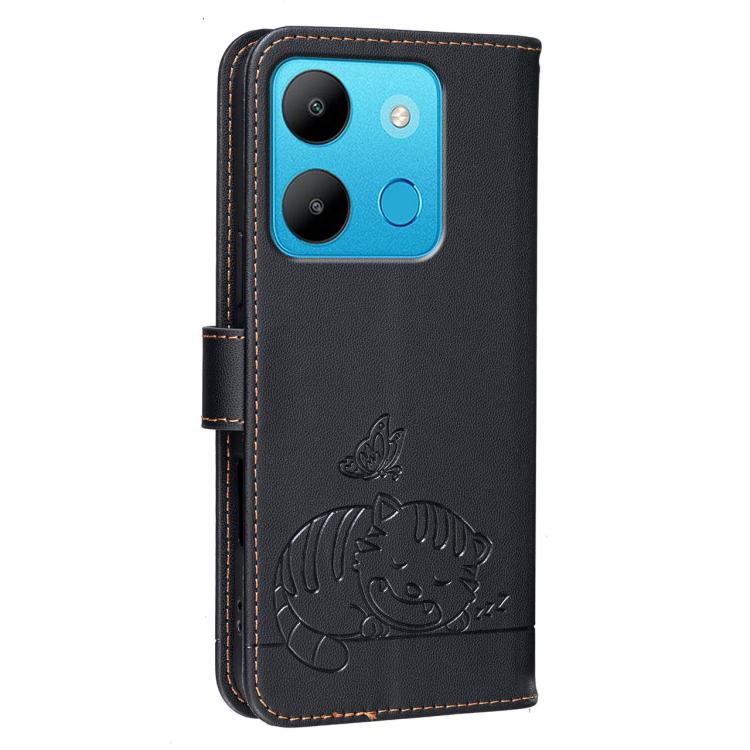For Tecno Spark Go 2023 Cat Butterfly Embossed RFID Vegan Leather Phone Case with Strap