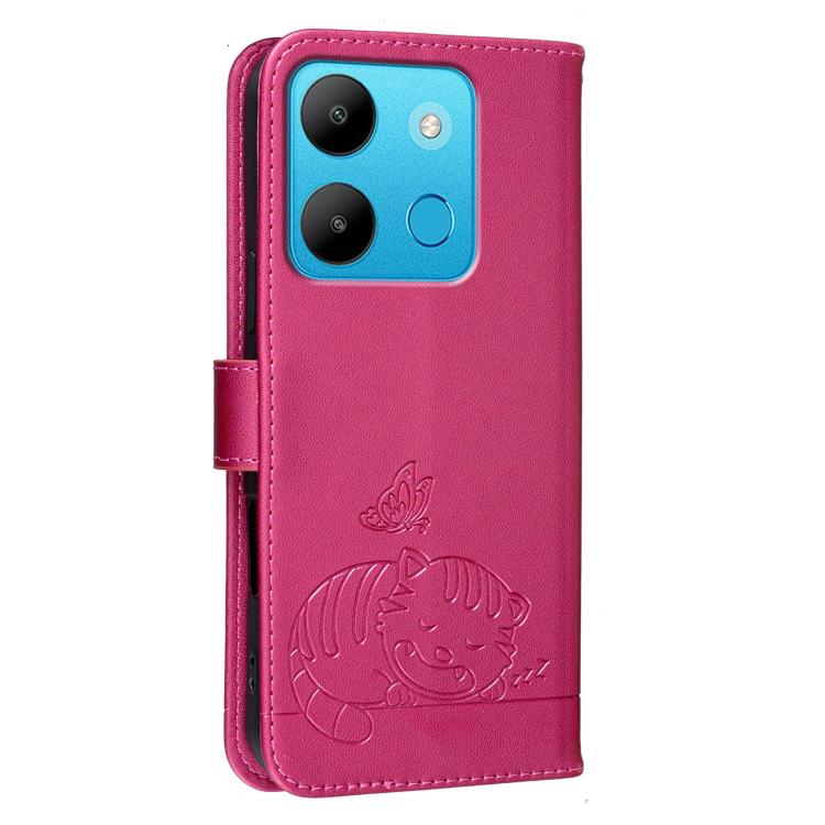 For Tecno Spark Go 2023 Cat Butterfly Embossed RFID Vegan Leather Phone Case with Strap