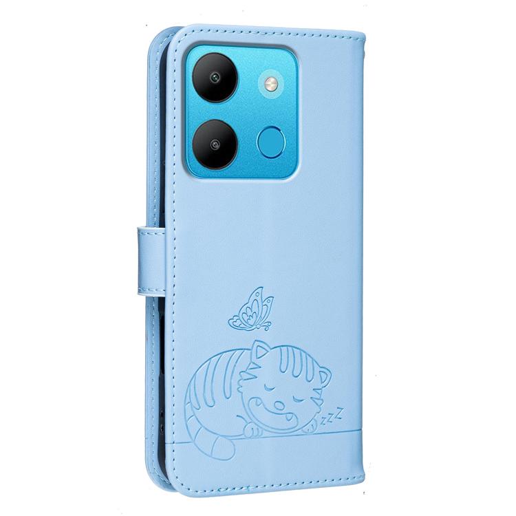 For Tecno Spark Go 2023 Cat Butterfly Embossed RFID Vegan Leather Phone Case with Strap