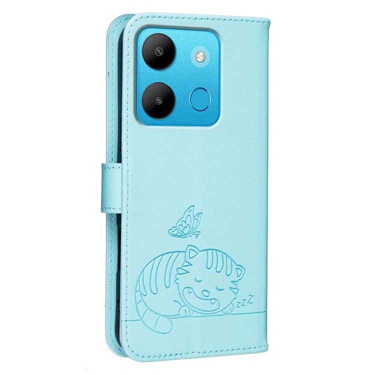 For Tecno Spark Go 2023 Cat Butterfly Embossed RFID Vegan Leather Phone Case with Strap