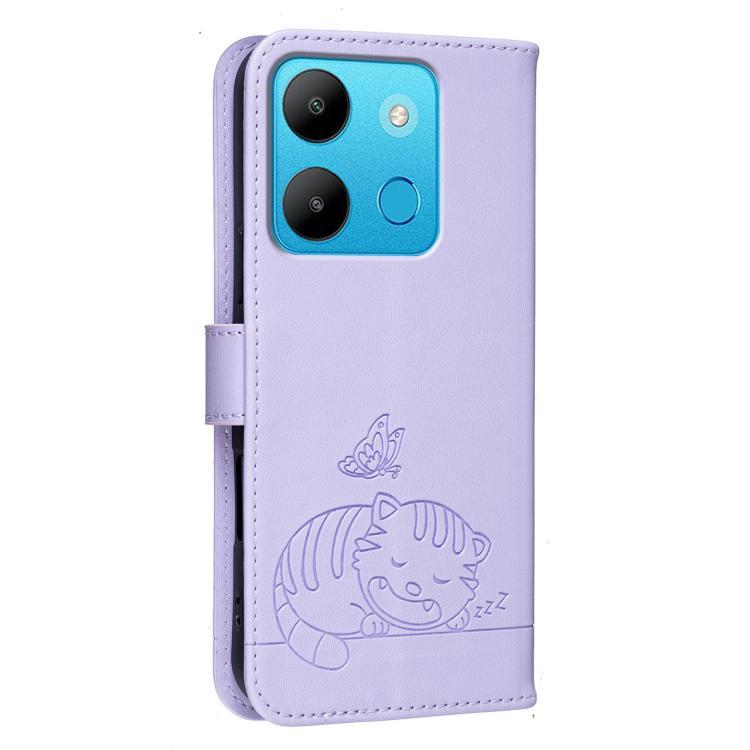 For Tecno Spark Go 2023 Cat Butterfly Embossed RFID Vegan Leather Phone Case with Strap