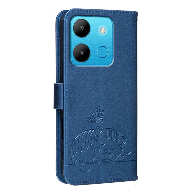 For Tecno Spark Go 2023 Cat Butterfly Embossed RFID Vegan Leather Phone Case with Strap