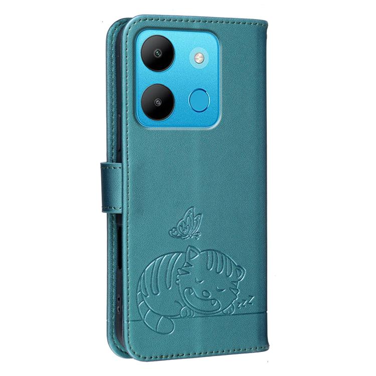 For Tecno Spark Go 2023 Cat Butterfly Embossed RFID Vegan Leather Phone Case with Strap