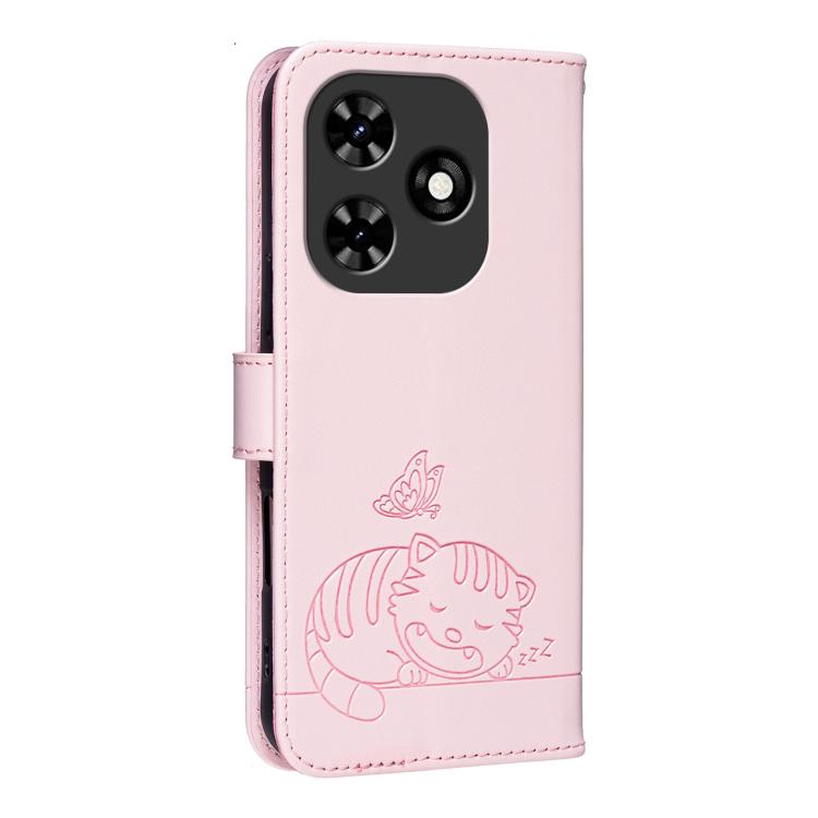 For Tecno Spark Go 2024 Cat Butterfly Embossed RFID Vegan Leather Phone Case with Strap