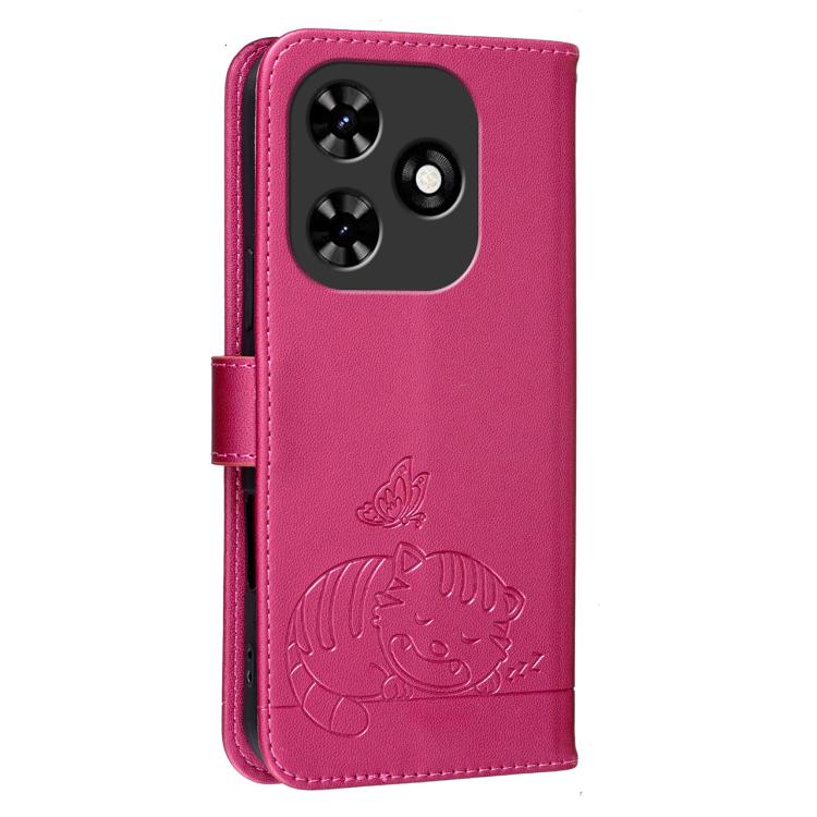 For Tecno Spark Go 2024 Cat Butterfly Embossed RFID Vegan Leather Phone Case with Strap