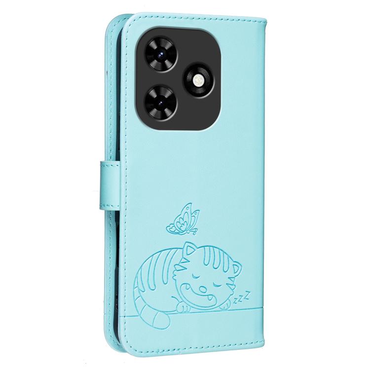 For Tecno Spark Go 2024 Cat Butterfly Embossed RFID Vegan Leather Phone Case with Strap
