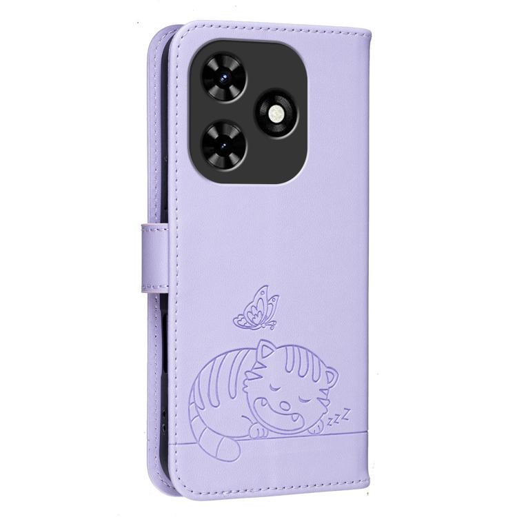 For Tecno Spark Go 2024 Cat Butterfly Embossed RFID Vegan Leather Phone Case with Strap