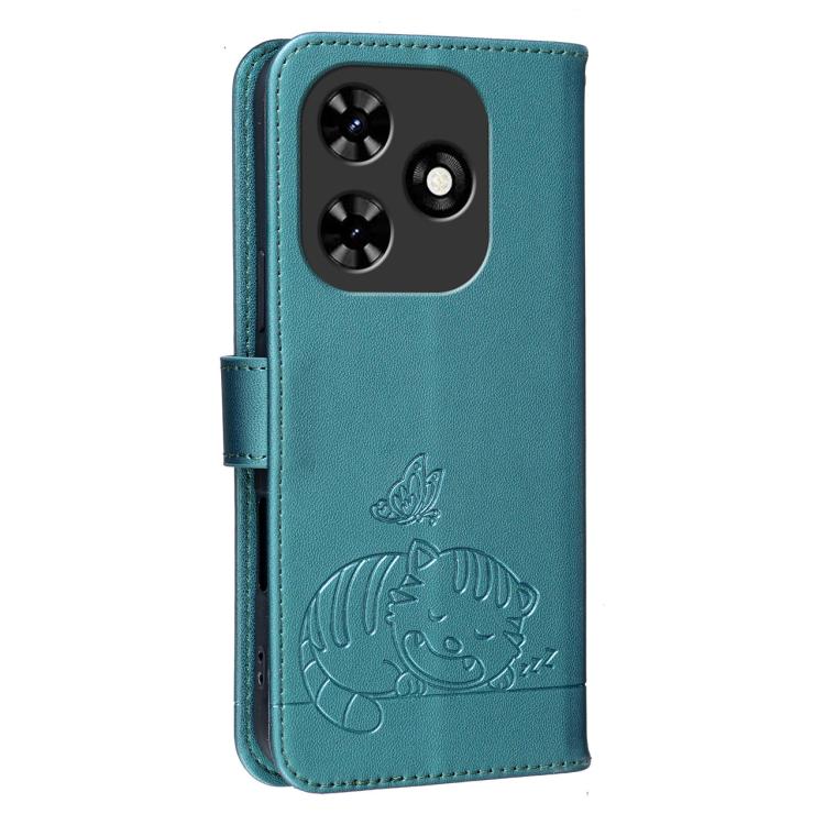 For Tecno Spark Go 2024 Cat Butterfly Embossed RFID Vegan Leather Phone Case with Strap