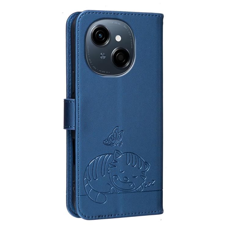 For Tecno Spark Go 2025 / Infinix Hot 60i Cat Butterfly Embossed RFID Vegan Leather Phone Case with Strap