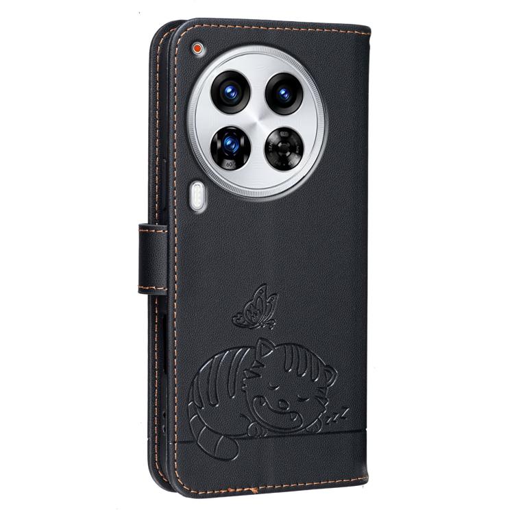 For Tecno Camon 30 Premier 5G Cat Butterfly Embossed RFID Vegan Leather Phone Case with Strap
