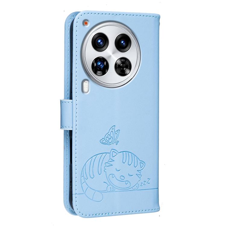 For Tecno Camon 30 Premier 5G Cat Butterfly Embossed RFID Vegan Leather Phone Case with Strap