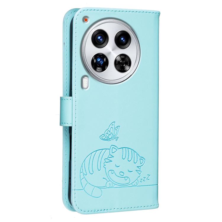 For Tecno Camon 30 Premier 5G Cat Butterfly Embossed RFID Vegan Leather Phone Case with Strap