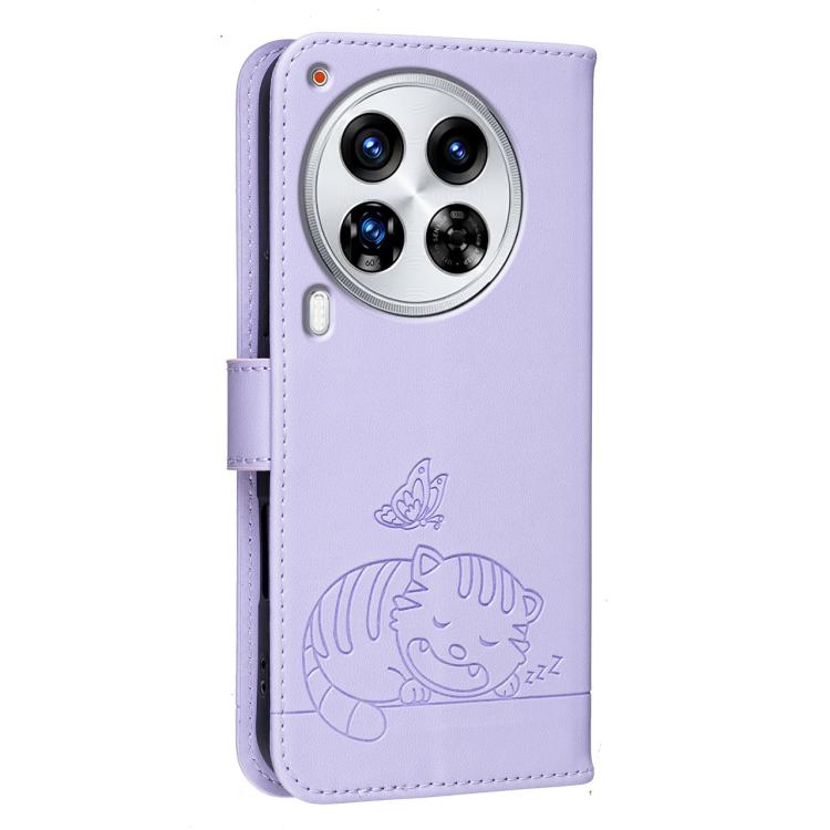 For Tecno Camon 30 Premier 5G Cat Butterfly Embossed RFID Vegan Leather Phone Case with Strap