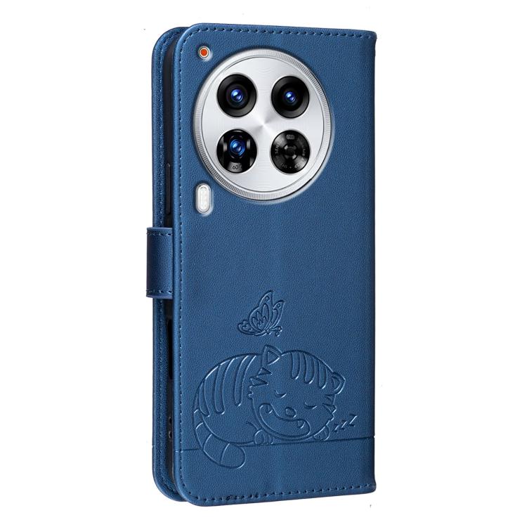 For Tecno Camon 30 Premier 5G Cat Butterfly Embossed RFID Vegan Leather Phone Case with Strap