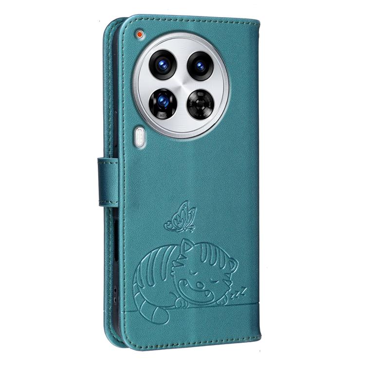 For Tecno Camon 30 Premier 5G Cat Butterfly Embossed RFID Vegan Leather Phone Case with Strap