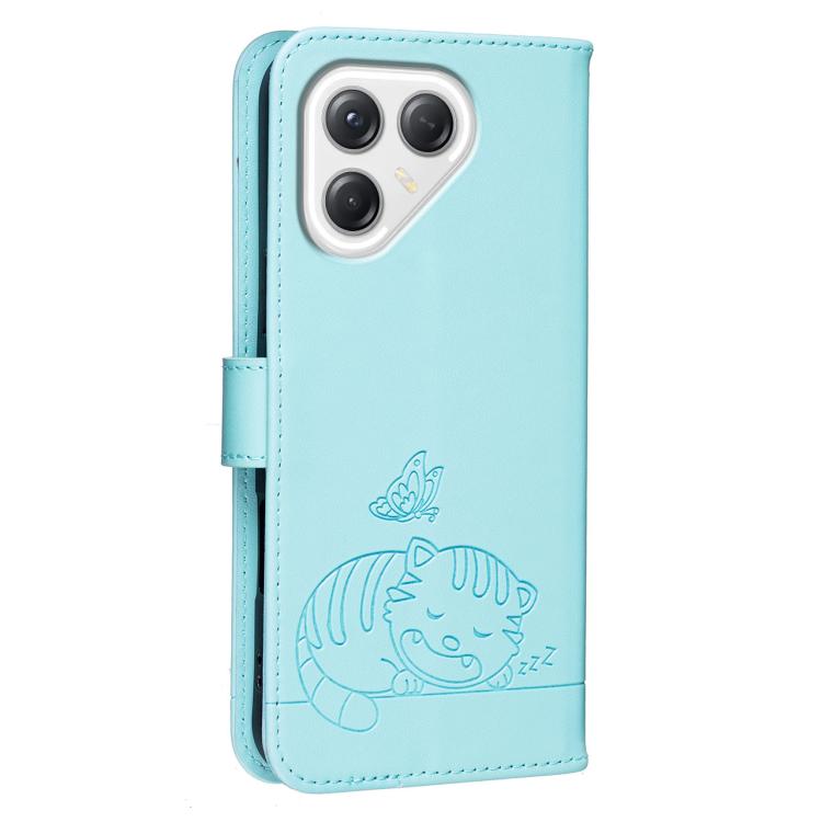 For Tecno Pova 7 4G Cat Butterfly Embossed RFID Vegan Leather Phone Case with Strap