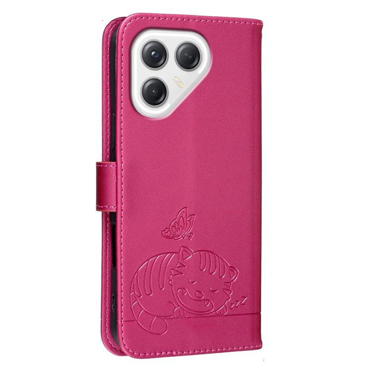 For Tecno Pova 7 5G Cat Butterfly Embossed RFID Vegan Leather Phone Case with Strap