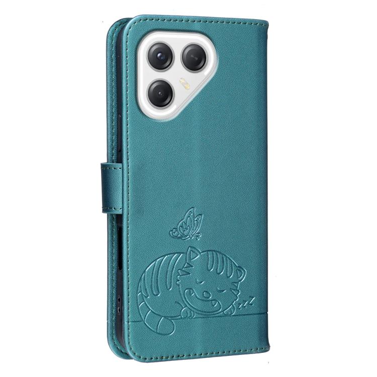 For Tecno Pova 7 5G Cat Butterfly Embossed RFID Vegan Leather Phone Case with Strap