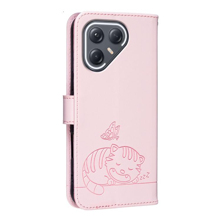 For Tecno Pova 7 Ultra 5G Cat Butterfly Embossed RFID Vegan Leather Phone Case with Strap