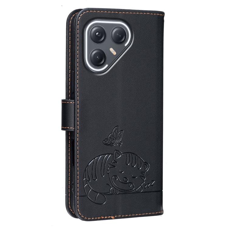 For Tecno Pova 7 Ultra 5G Cat Butterfly Embossed RFID Vegan Leather Phone Case with Strap