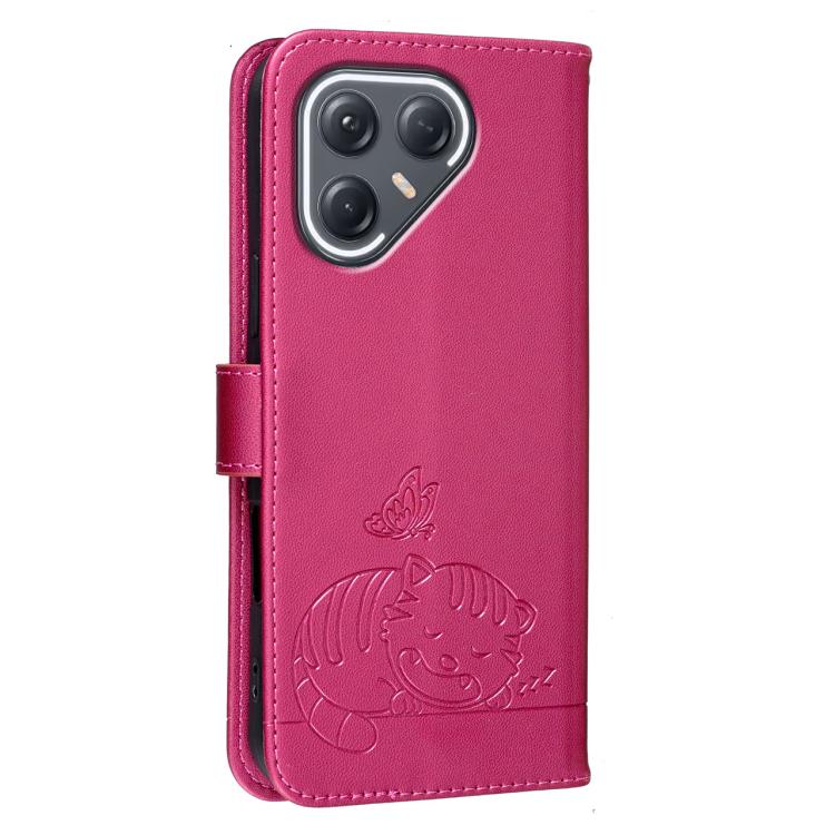 For Tecno Pova 7 Ultra 5G Cat Butterfly Embossed RFID Vegan Leather Phone Case with Strap