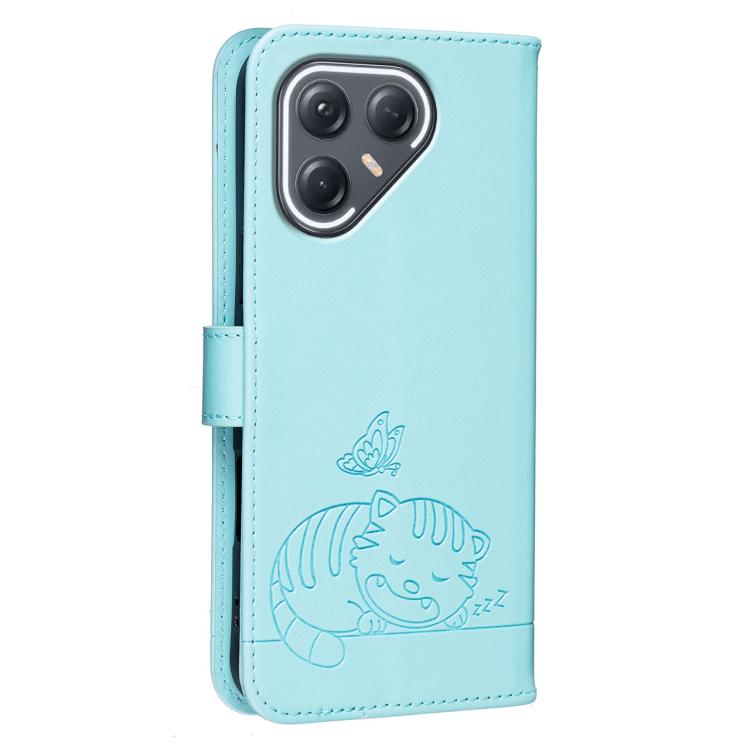 For Tecno Pova 7 Ultra 5G Cat Butterfly Embossed RFID Vegan Leather Phone Case with Strap