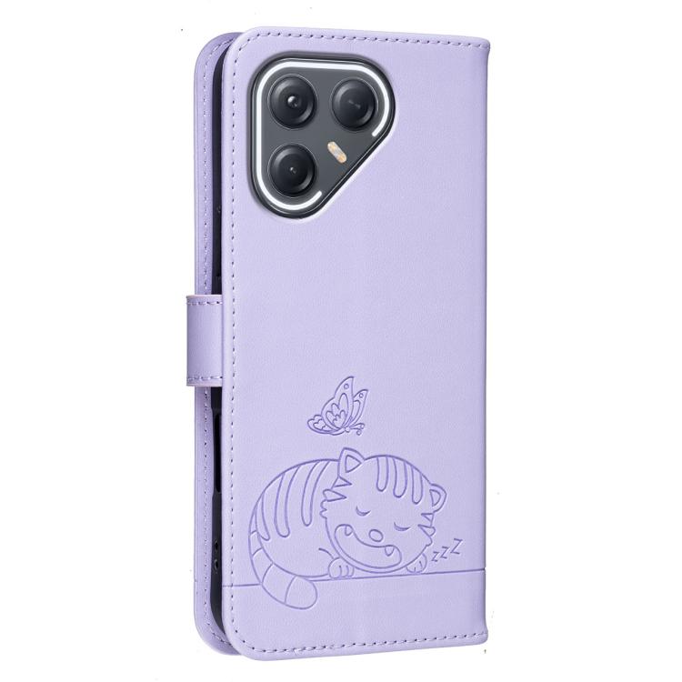For Tecno Pova 7 Ultra 5G Cat Butterfly Embossed RFID Vegan Leather Phone Case with Strap