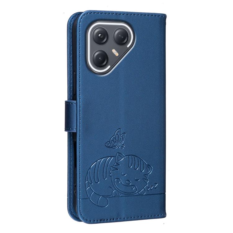 For Tecno Pova 7 Ultra 5G Cat Butterfly Embossed RFID Vegan Leather Phone Case with Strap
