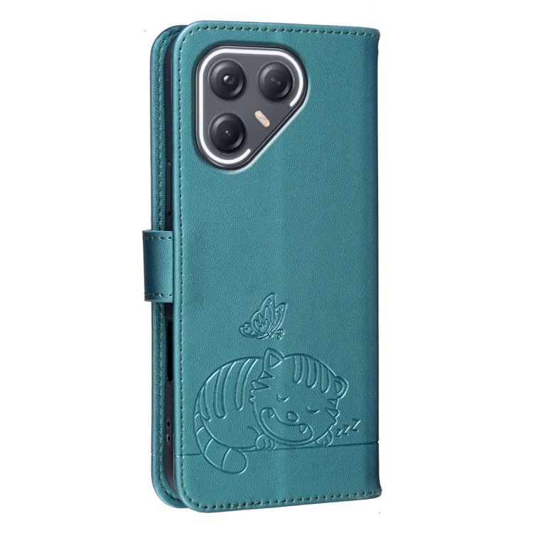For Tecno Pova 7 Ultra 5G Cat Butterfly Embossed RFID Vegan Leather Phone Case with Strap