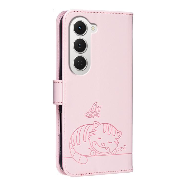 For Tecno Spark 40 Pro+ 4G Cat Butterfly Embossed RFID Vegan Leather Phone Case with Strap