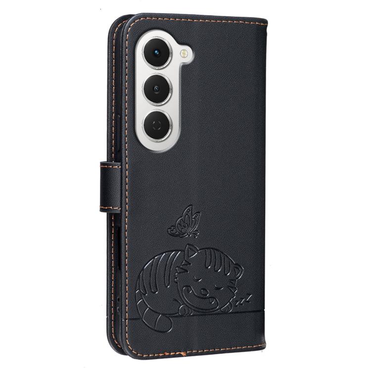 For Tecno Spark 40 Pro+ 4G Cat Butterfly Embossed RFID Vegan Leather Phone Case with Strap