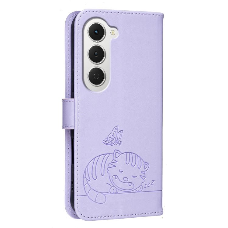 For Tecno Spark 40 Pro+ 4G Cat Butterfly Embossed RFID Vegan Leather Phone Case with Strap