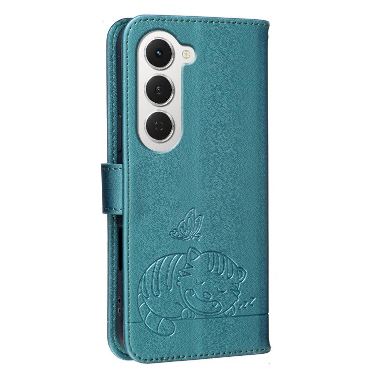 For Tecno Spark 40 Pro+ 4G Cat Butterfly Embossed RFID Vegan Leather Phone Case with Strap