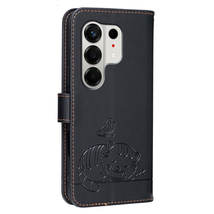 For Tecno Camon 50 4G Cat Butterfly Embossed RFID Vegan Leather Phone Case with Strap