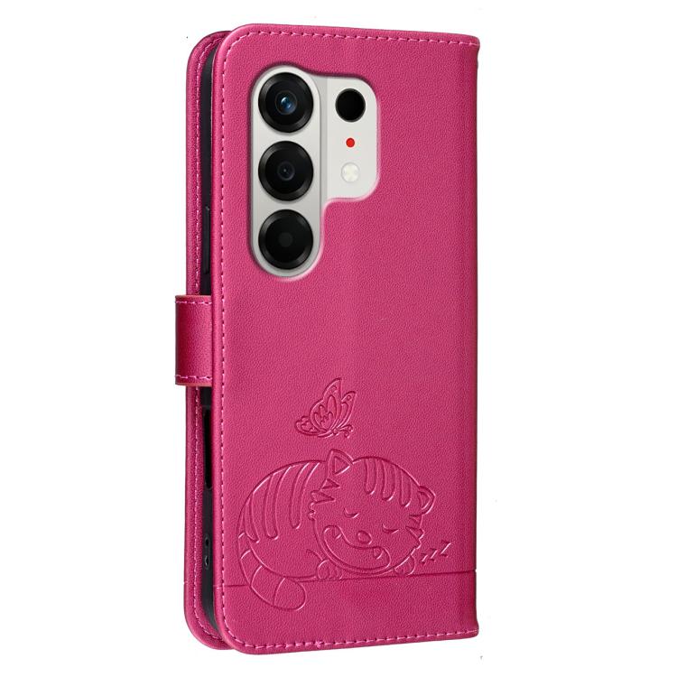 For Tecno Camon 50 4G Cat Butterfly Embossed RFID Vegan Leather Phone Case with Strap