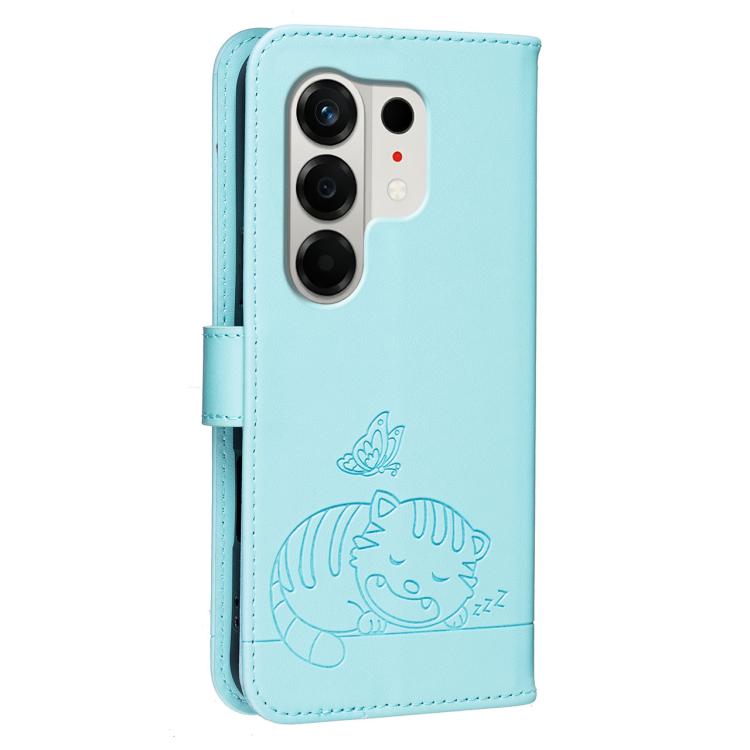 For Tecno Camon 50 4G Cat Butterfly Embossed RFID Vegan Leather Phone Case with Strap
