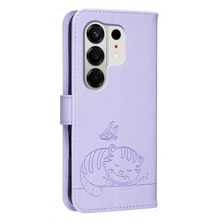 For Tecno Camon 50 4G Cat Butterfly Embossed RFID Vegan Leather Phone Case with Strap