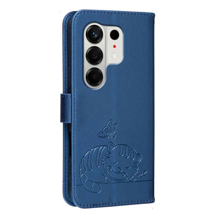 For Tecno Camon 50 4G Cat Butterfly Embossed RFID Vegan Leather Phone Case with Strap