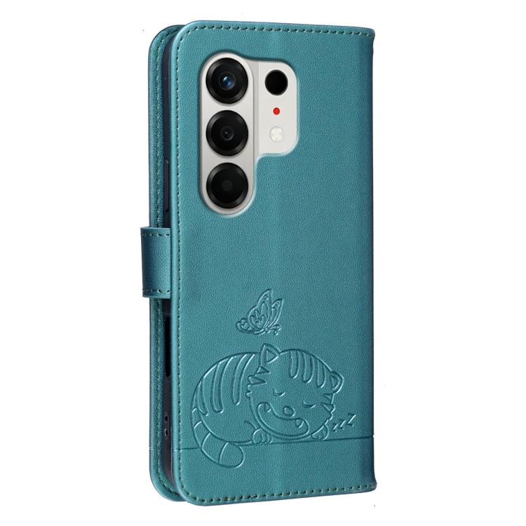 For Tecno Camon 50 4G Cat Butterfly Embossed RFID Vegan Leather Phone Case with Strap