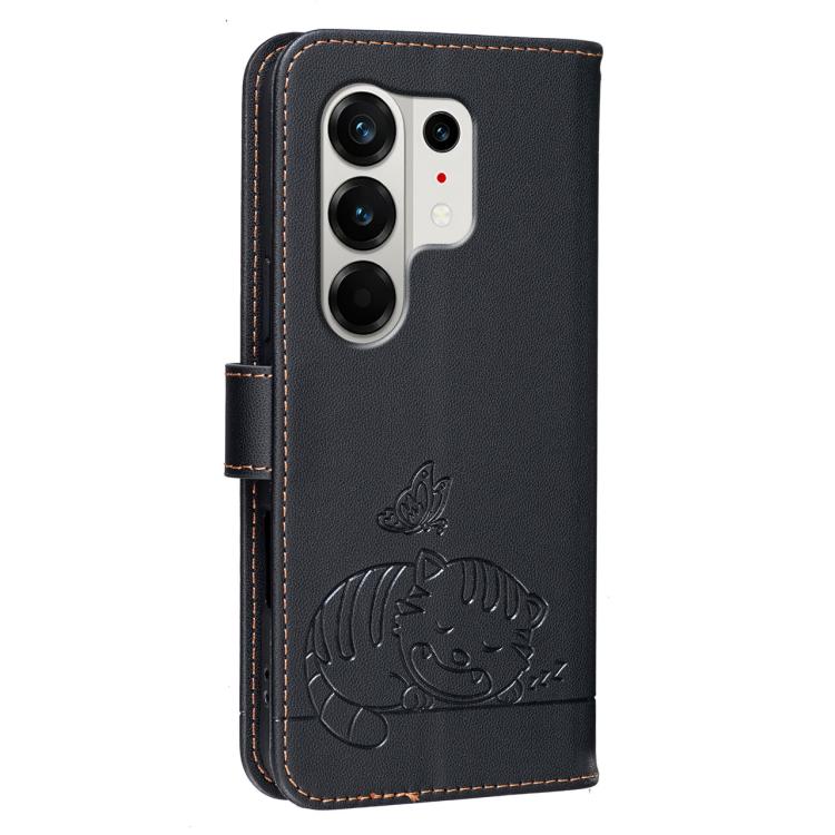 For Tecno Camon 50 Pro 4G Cat Butterfly Embossed RFID Vegan Leather Phone Case with Strap