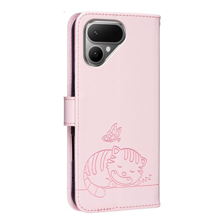 For Tecno Pova Curve 2 5G Cat Butterfly Embossed RFID Vegan Leather Phone Case with Strap