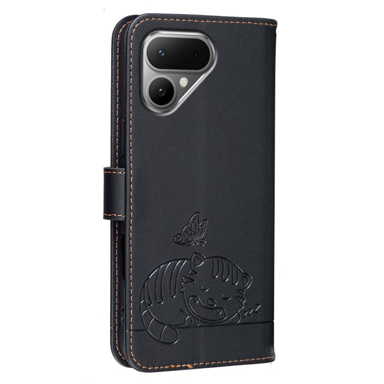 For Tecno Pova Curve 2 5G Cat Butterfly Embossed RFID Vegan Leather Phone Case with Strap