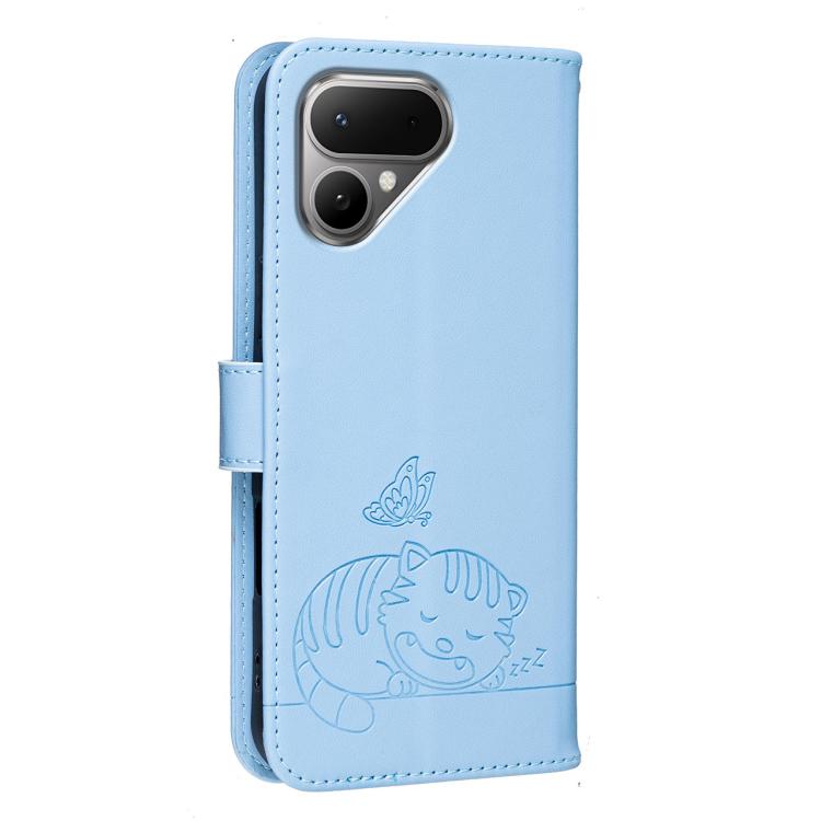 For Tecno Pova Curve 2 5G Cat Butterfly Embossed RFID Vegan Leather Phone Case with Strap