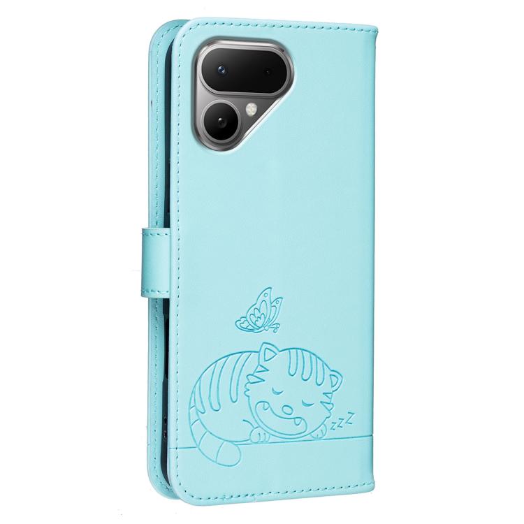For Tecno Pova Curve 2 5G Cat Butterfly Embossed RFID Vegan Leather Phone Case with Strap
